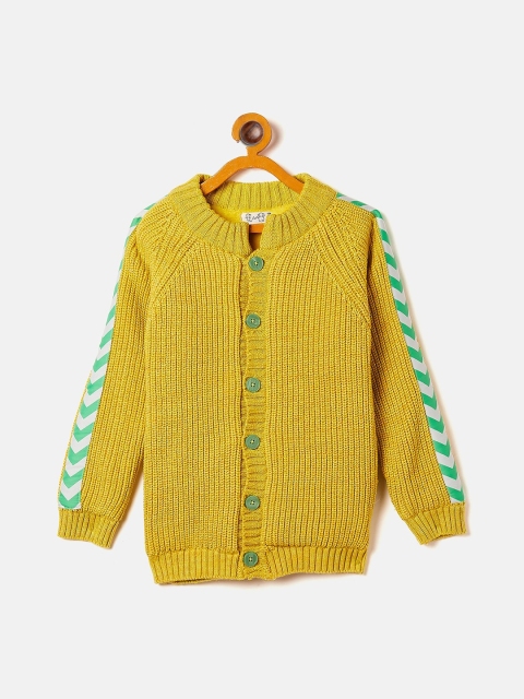 

JWAAQ Girls Yellow & Green Self Design Round Neck Cardigan