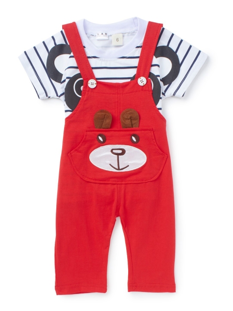 

SteezMe Kids Red & White 2 Pc Printed T-shirt with Dungaree