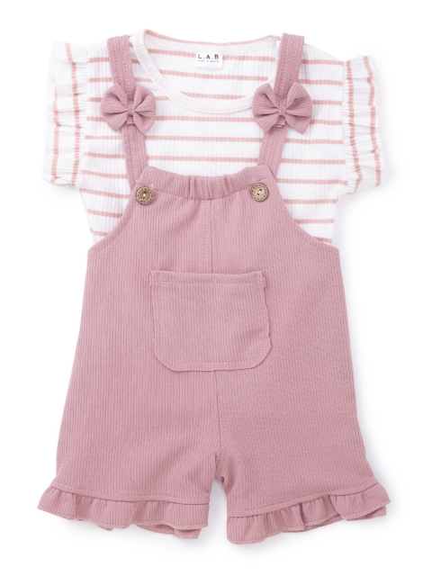 

SteezMe Girls Pink & White Striped Top with Dungarees