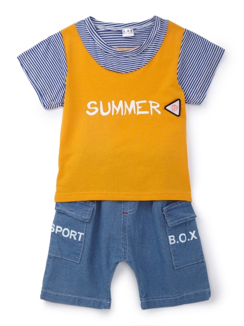 

SteezMe Boys Orange & Blue Printed T-shirt with Shorts