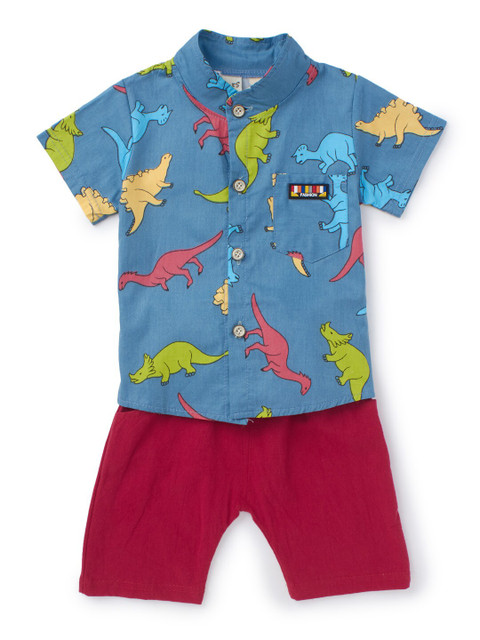 

SteezMe Boys Blue & Red Printed Shirt with Pyjamas