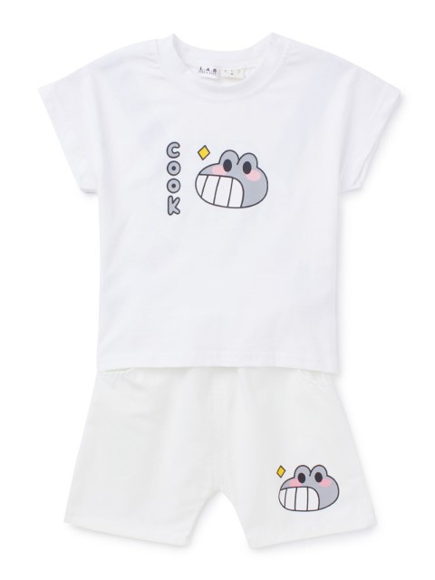 

SteezMe Kids White & Grey Printed T-Shirt With Shorts