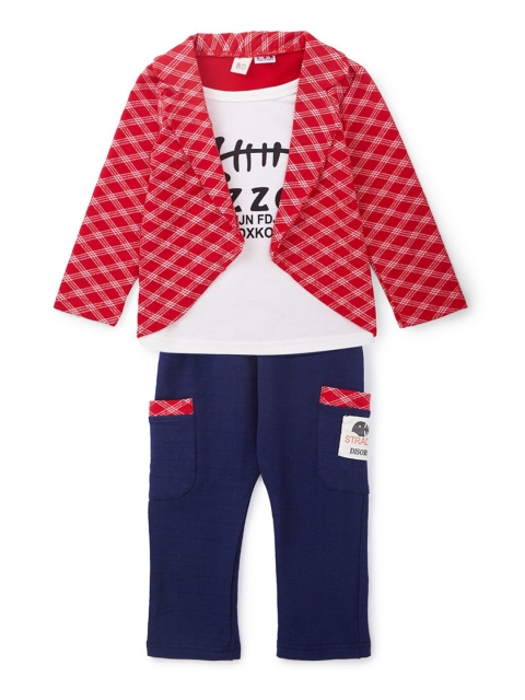 

SteezMe Boys Red & White Printed Shirt with Trousers