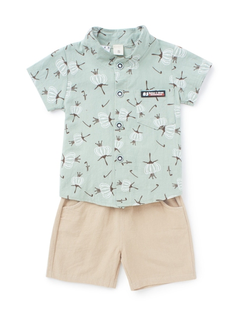 

SteezMe Boys Green & Beige Shirt with Shorts