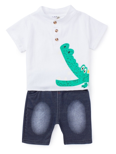 

SteezMe Boys White & Blue Printed T-shirt with Shorts