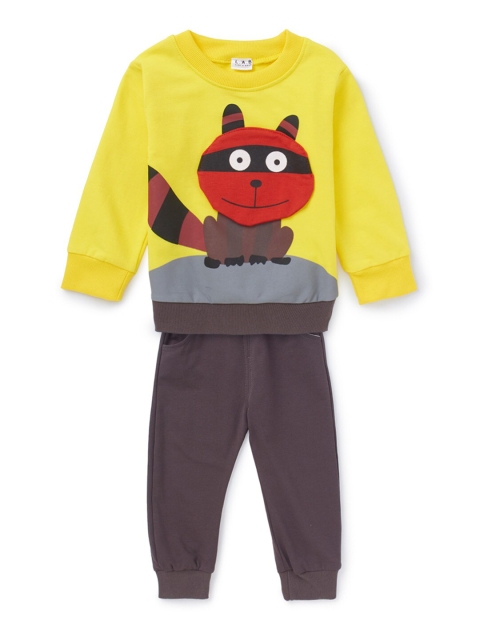 

SteezMe Boys Yellow & Brown Printed T-shirt with Joggers