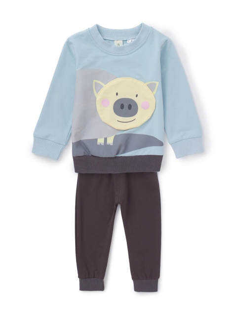 

SteezMe Unisex Kids Blue & Brown Printed Top with Trousers