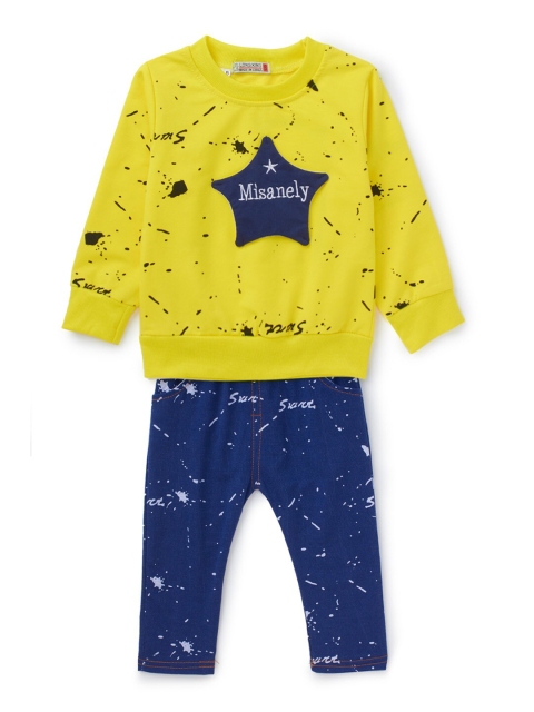 

SteezMe Unisex Kids Yellow & Blue Printed T-shirt with Pyjamas