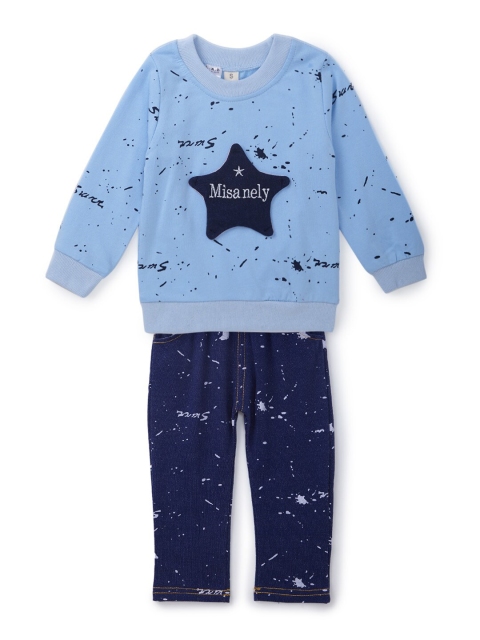 

SteezMe Unisex Kids Blue Printed Top with Trousers