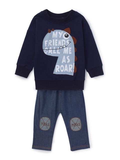 

SteezMe Boys Blue & Brown Printed Sweatshirt With Trousers