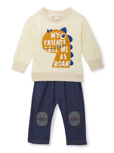 

SteezMe Boys Beige Printed Sweatshirt & Pants, Yellow