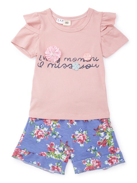 

SteezMe Girls Pink & Blue Printed Top with Shorts