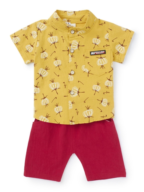 

SteezMe Boys Yellow & Red Printed Shirt with Shorts