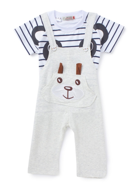 

SteezMe Unisex Kids Off White & Blue Striped T-shirt with Dungaree