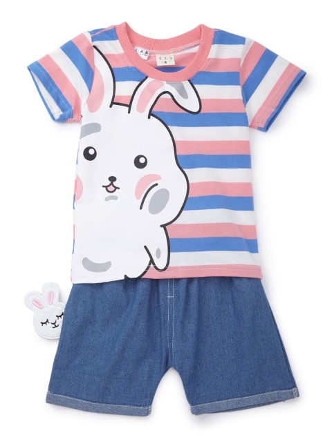 

SteezMe Girls Blue & White Striped Top with Shorts