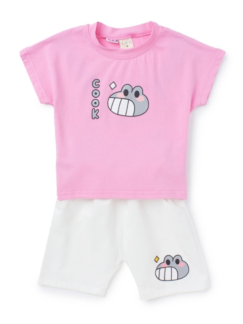 

SteezMe Kids Pink & White Printed Top with Shorts