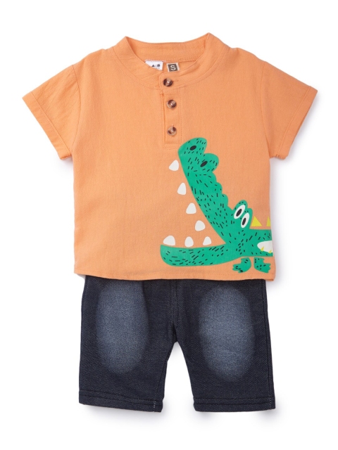 

SteezMe Boys Orange & Blue Printed T-shirt with Shorts