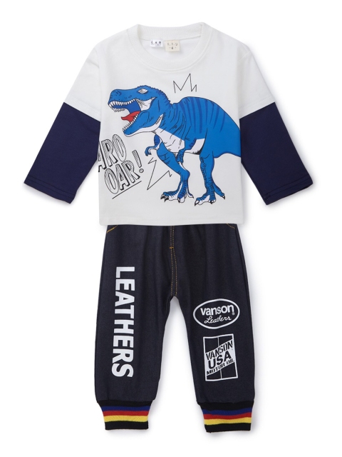 

SteezMe Boys White Printed T-shirt & Joggers Set