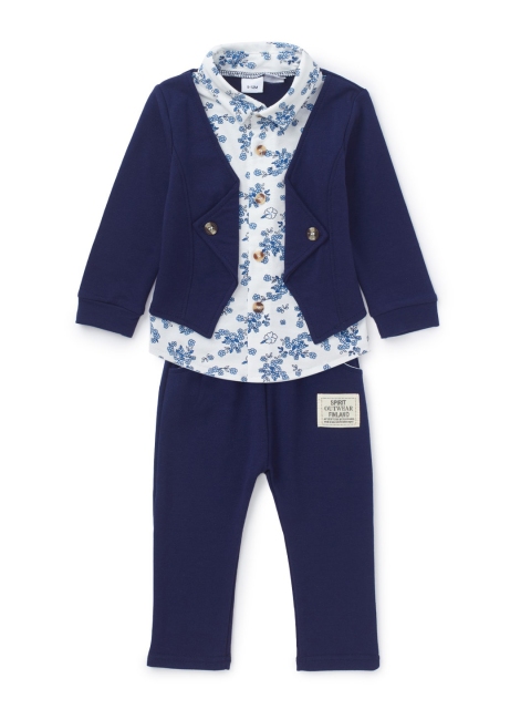 

SteezMe Boys Navy Blue & White Shirt with Pyjamas With Attached Jacket