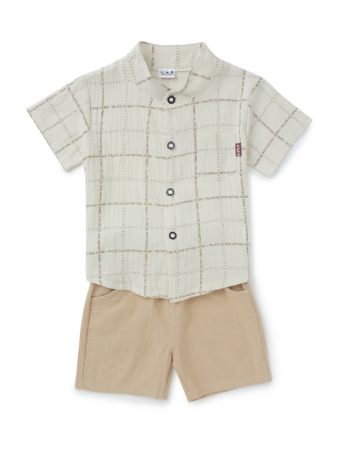 

SteezMe Boys Cream-Coloured & Beige Checked Shirt with Shorts