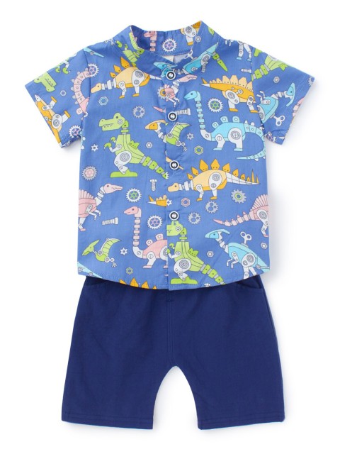 

SteezMe Boys Blue & White Printed Shirt with Shorts