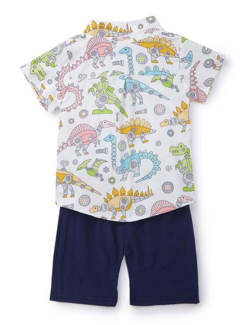 

SteezMe Boys White & Navy Blue Printed Shirt with Shorts