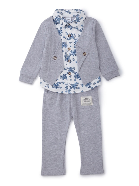 

SteezMe Boys Grey & White Printed Shirt with Trousers & Jacket