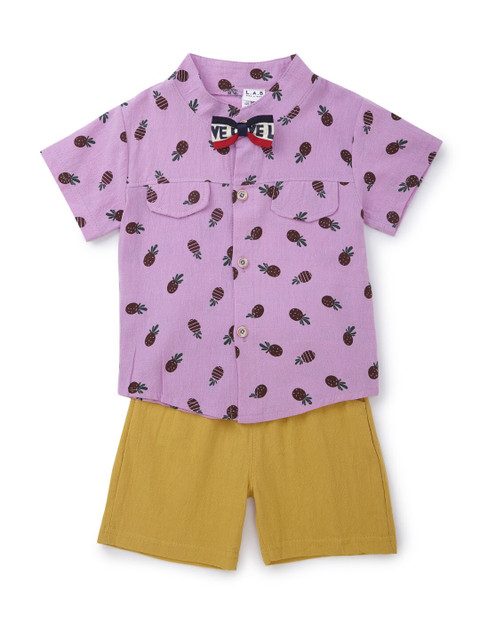 

SteezMe Boys Purple & Beige Printed Shirt with Shorts