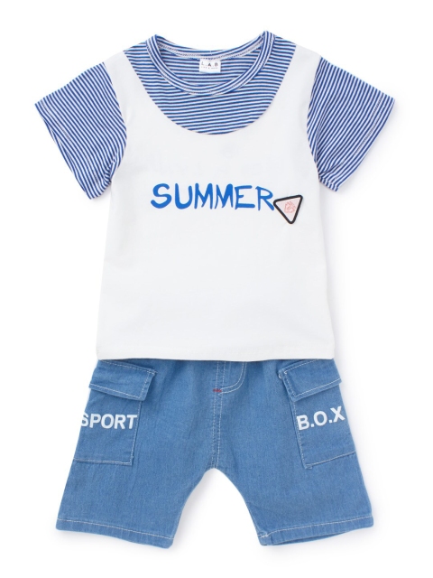 

SteezMe Boys White & Blue Printed T-shirt with Shorts