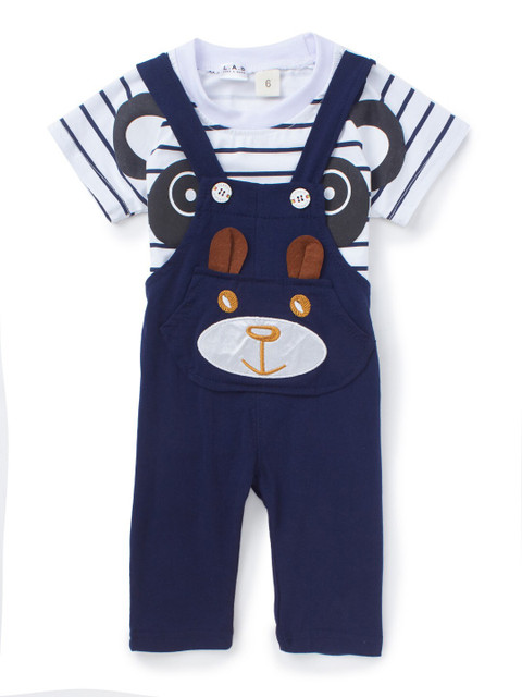 

SteezMe Kids Navy Blue & White Striped T-shirt with Dungaree
