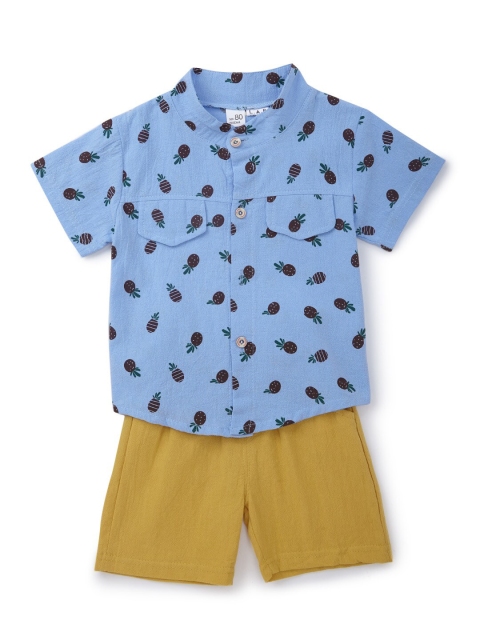 

SteezMe Boys Blue Printed Shirt & Shorts Set