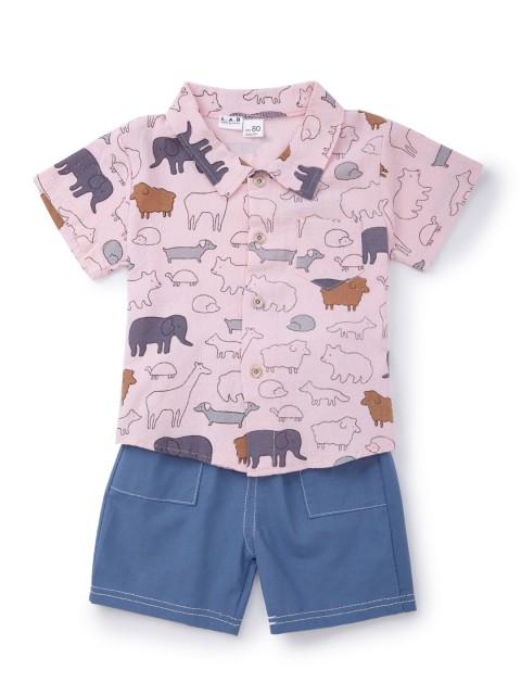 

SteezMe Boys Pink & Blue Printed Shirt with Shorts