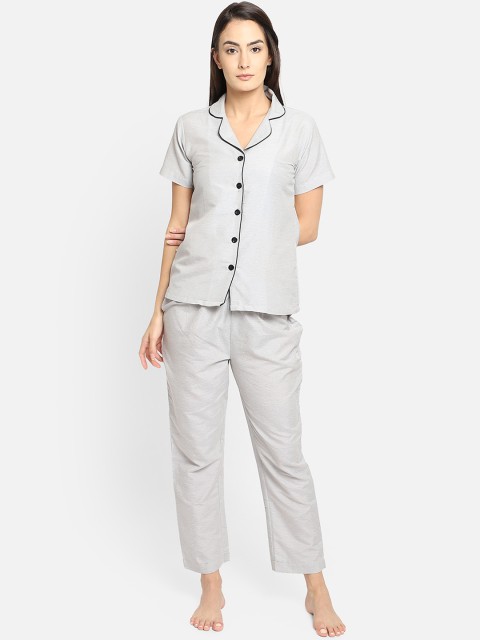 

Fbella Women Grey & Black Cotton Night suit