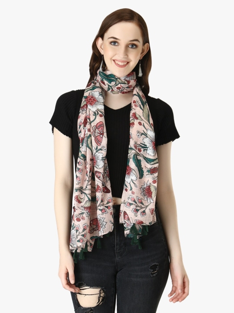 

Adwitiya Collection Women Peach-Coloured & Green Floral Printed Pure Cotton Scarf