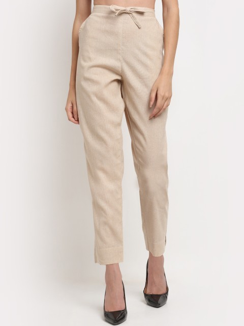 

TAG 7 Women Beige Straight Fit Cigerette Trousers