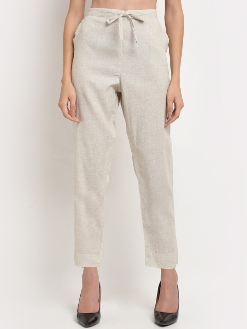 

TAG 7 Women Cream-Coloured Cotton Straight Fit Trousers