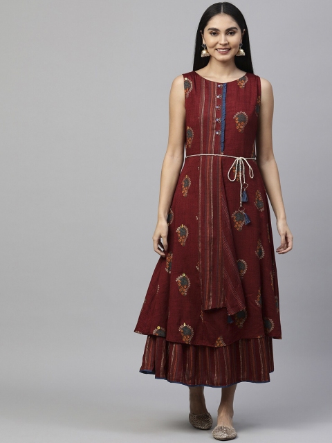

FASHOR Maroon Ethnic Maxi Dress