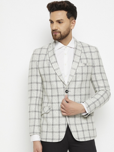 

Spirit Men Off White & Black Checked Tailored Fit Single Breasted Woollen Blazer
