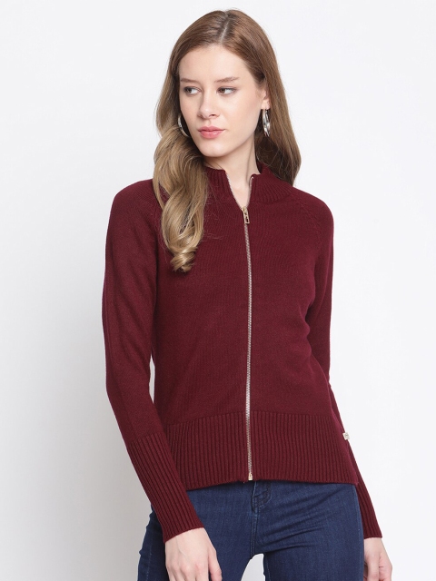 

Madame Women Maroon Front-Open Sweater