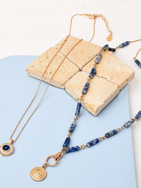 

Accessorize Women Set Of 2 Blue & Gold-Toned Beaded Minimal Necklaces