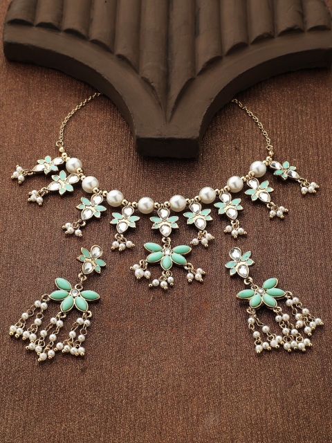 

Accessorize Woman Gold-Toned & Mint Green Kundan Jewelry Set