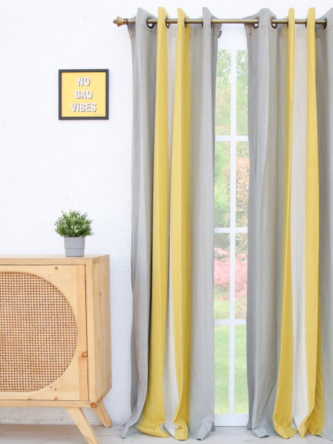 

Ariana Yellow & Grey Colourblocked Pure Cotton Long Door Curtain