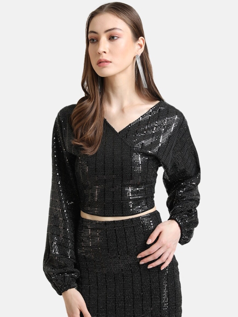 

Kazo Black Embellished Fitted Crop Top