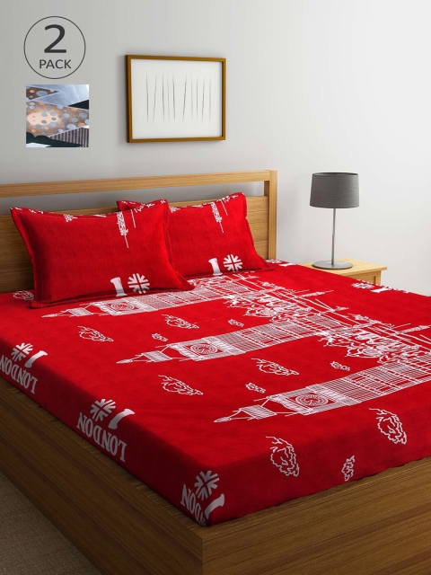 

Arrabi Red & White Graphic 300 TC 2 King Bedsheet with 4 Pillow Covers