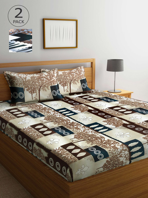 

Arrabi Multicoloured Printed 300 TC 2 King Bedsheet with 4 Pillow Covers, Multi