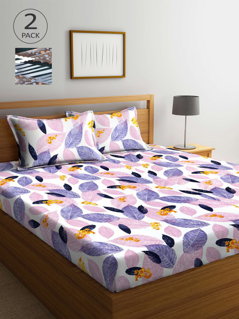 

Arrabi Kids Set Of 2 White & Pink Floral 300 TC King Bedsheet With 4 Pillow Covers