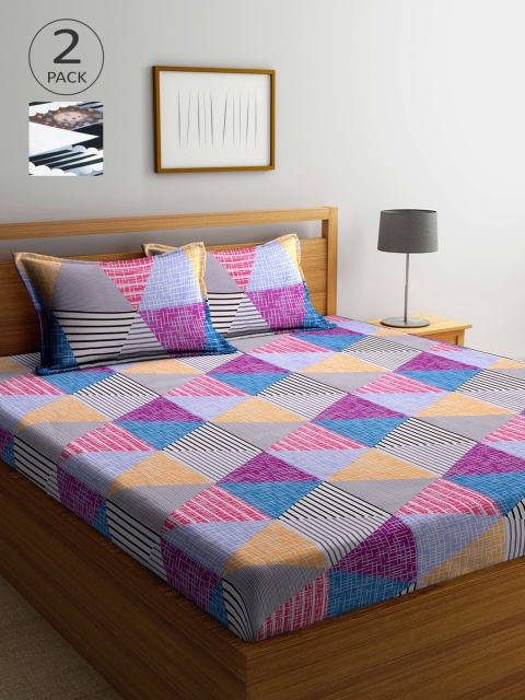 

Arrabi Multicoloured Graphic 300 TC 2 King Bedsheet with 4 Pillow Covers, Multi