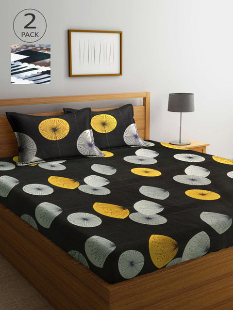

Arrabi Black & Blue Graphic 300 TC 2 King Bedsheet with 4 Pillow Covers