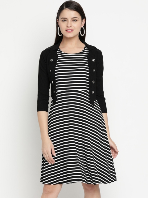 

V2 Value & Variety Black Striped A-Line Dress
