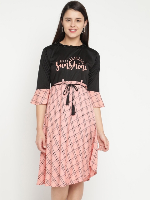 

V2 Value & Variety Peach-Coloured & Black A-Line Dress